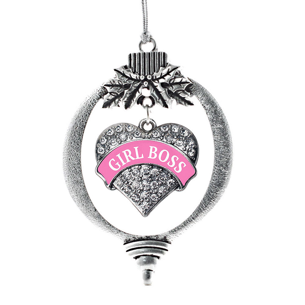 Pink Girl Boss Pave Heart Charm Christmas / Holiday Ornament
