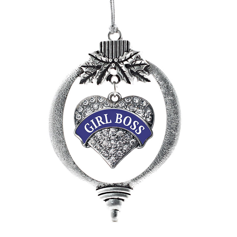 Navy Blue Girl Boss Pave Heart Charm Christmas / Holiday Ornament
