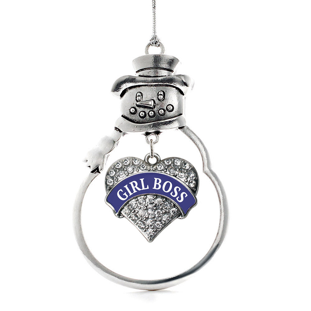 Navy Blue Girl Boss Pave Heart Charm Christmas / Holiday Ornament