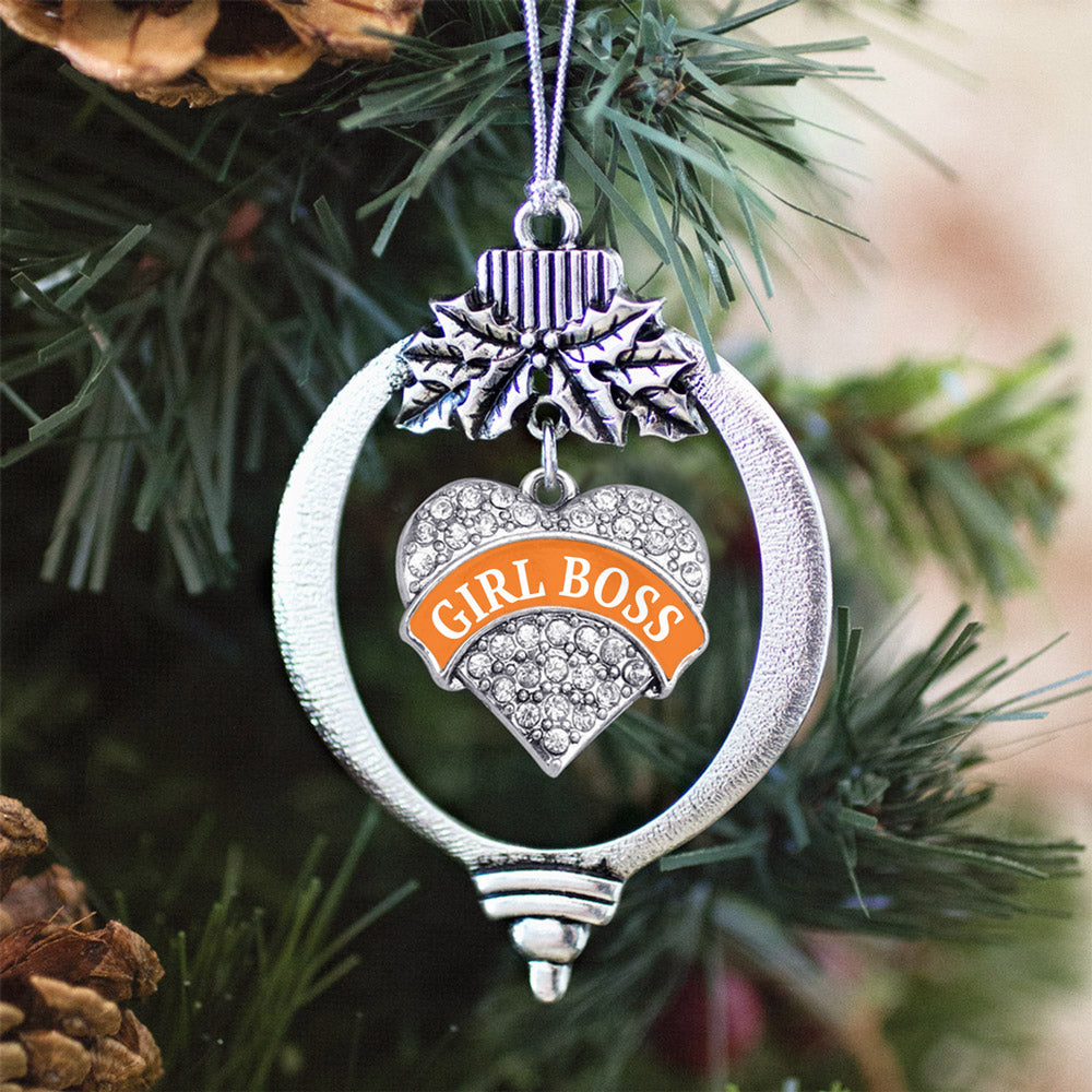 Orange Girl Boss Pave Heart Charm Christmas / Holiday Ornament