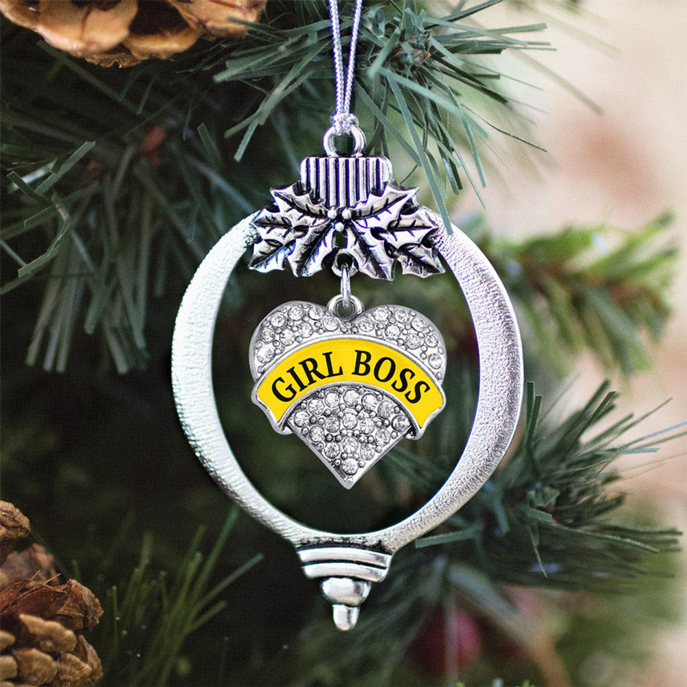 Yellow Girl Boss Pave Heart Charm Christmas / Holiday Ornament