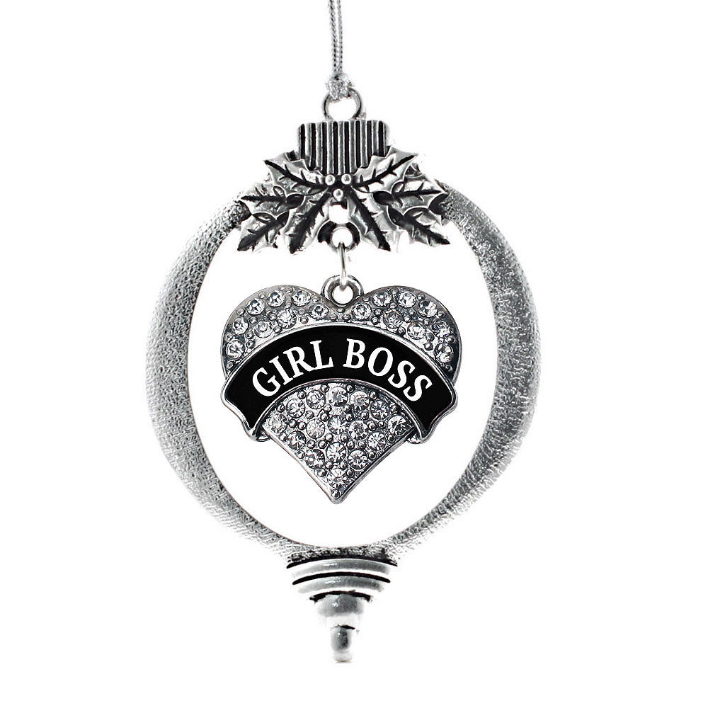 Black and White Girl Boss Pave Heart Charm Christmas / Holiday Ornament
