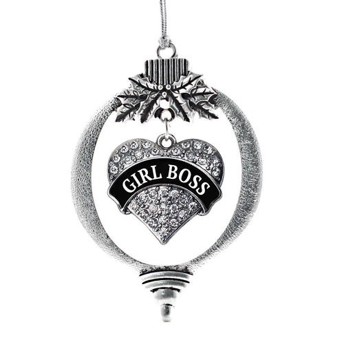 Black and White Girl Boss Pave Heart Charm Christmas / Holiday Ornament