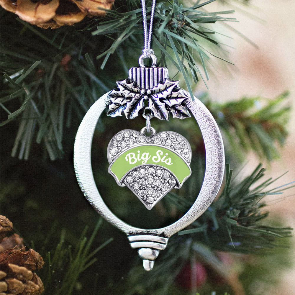 Sage Green Big Sister Pave Heart Charm Christmas / Holiday Ornament