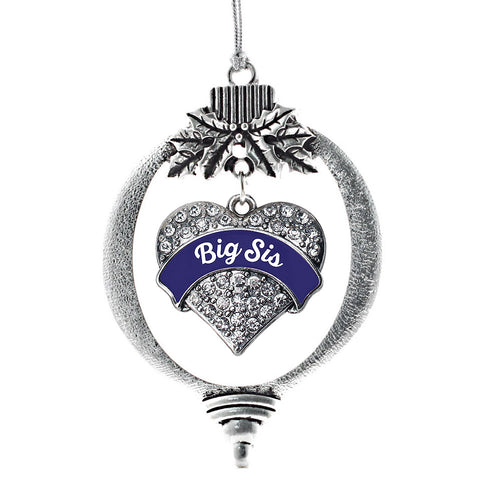 Navy Blue Big Sister Pave Heart Charm Christmas / Holiday Ornament