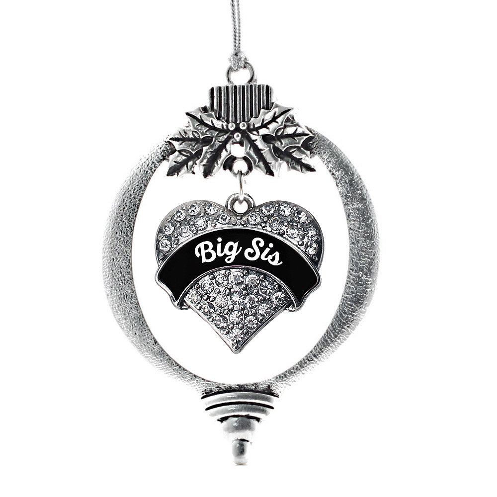 Black and White Big Sister Pave Heart Charm Christmas / Holiday Ornament