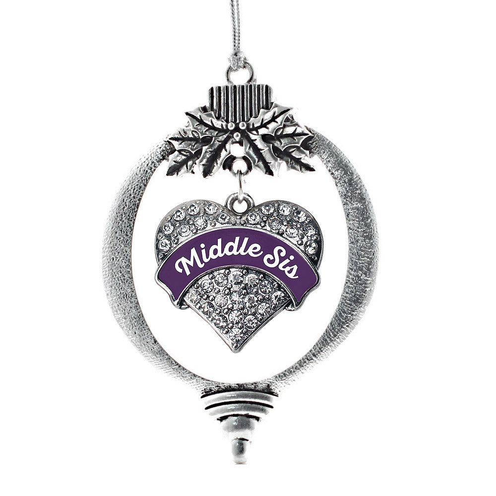 Plum Middle Sister Pave Heart Charm Christmas / Holiday Ornament