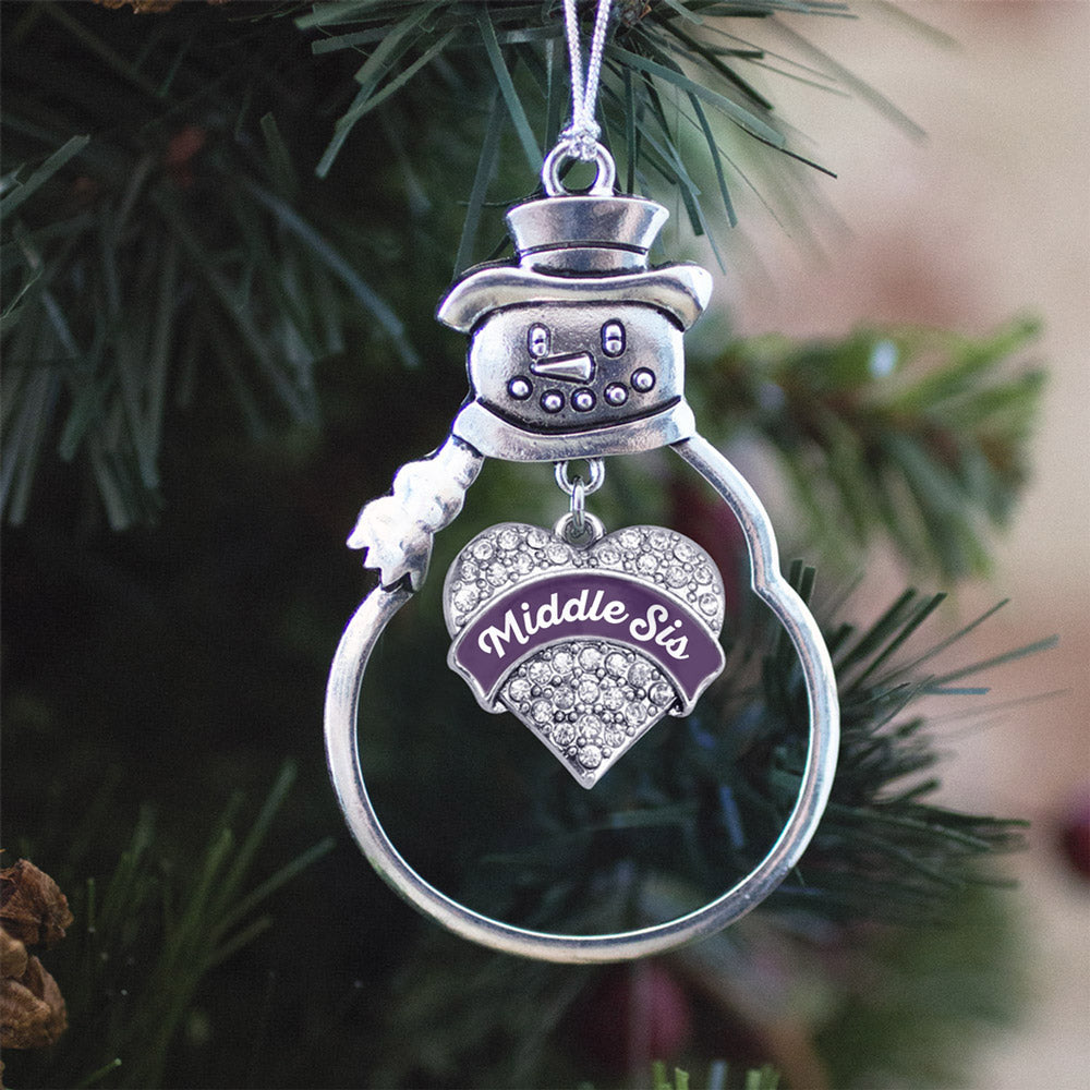 Plum Middle Sister Pave Heart Charm Christmas / Holiday Ornament