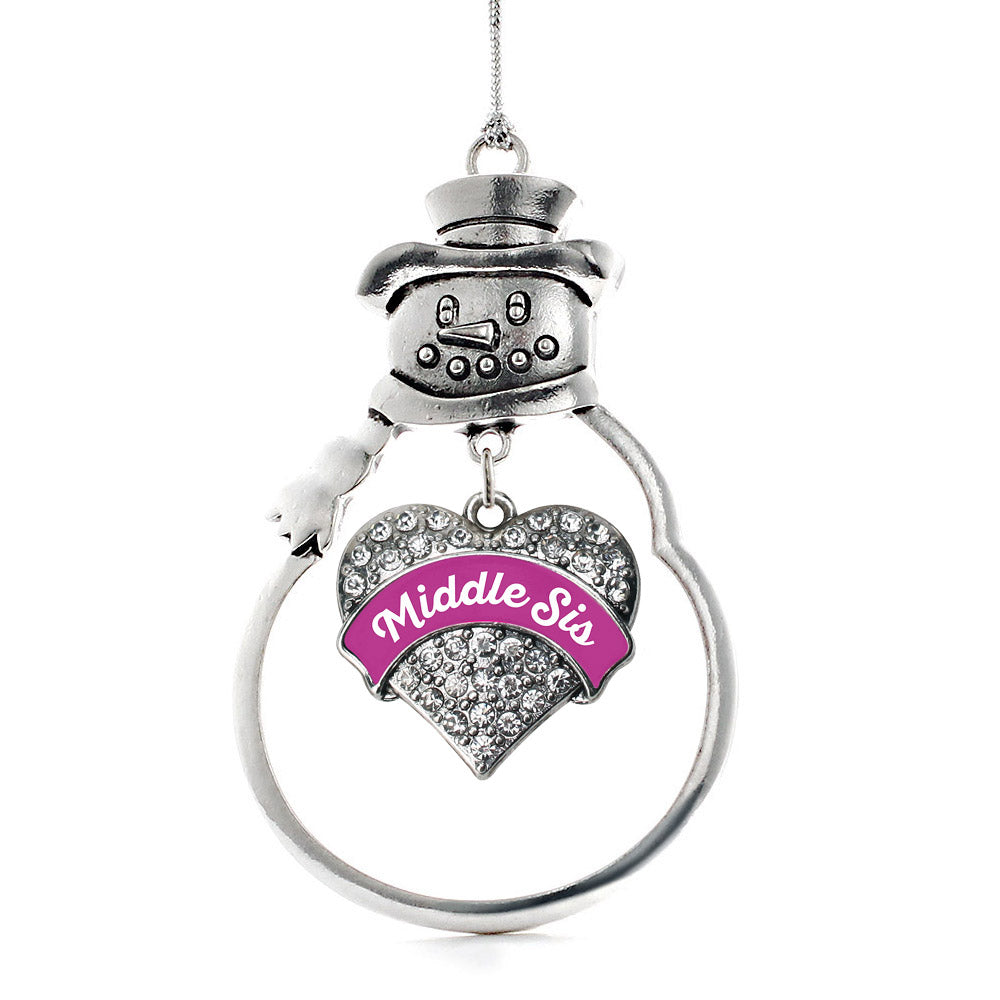 Magenta Middle Sister Pave Heart Charm Christmas / Holiday Ornament
