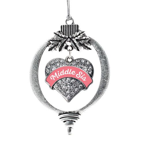 Coral Middle Sister Pave Heart Charm Christmas / Holiday Ornament