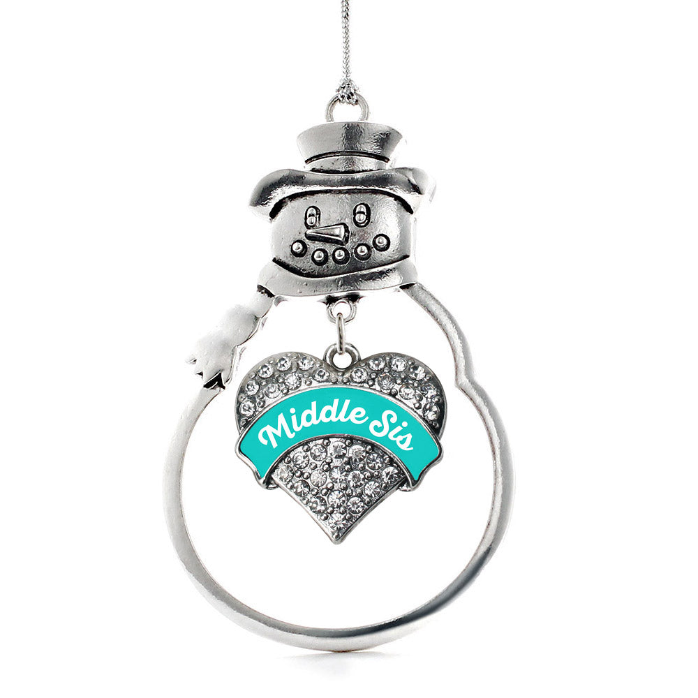 Teal Middle Sister Pave Heart Charm Christmas / Holiday Ornament