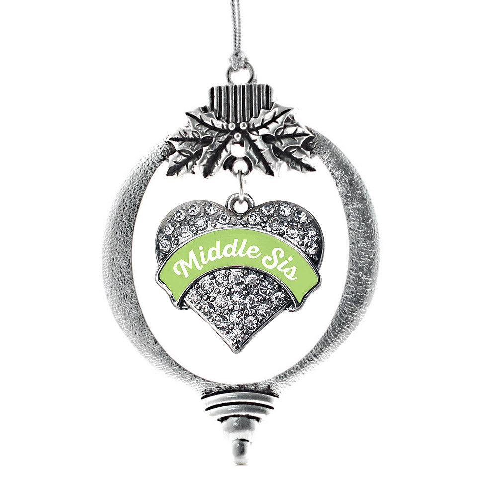 Sage Green Middle Sister Pave Heart Charm Christmas / Holiday Ornament