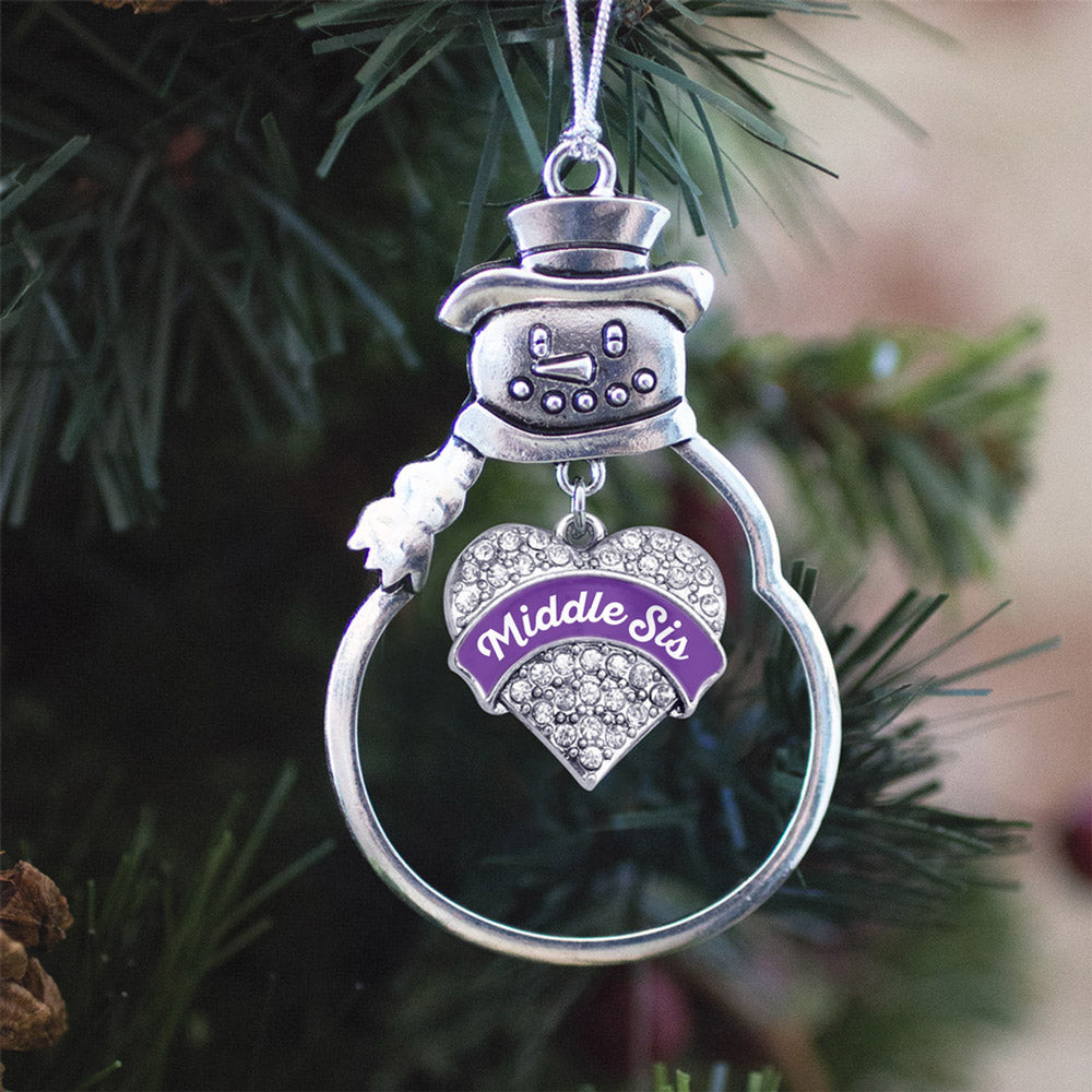 Purple Middle Sister Pave Heart Charm Christmas / Holiday Ornament