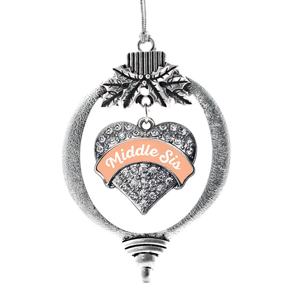 Peach Middle Sister Pave Heart Charm Christmas / Holiday Ornament