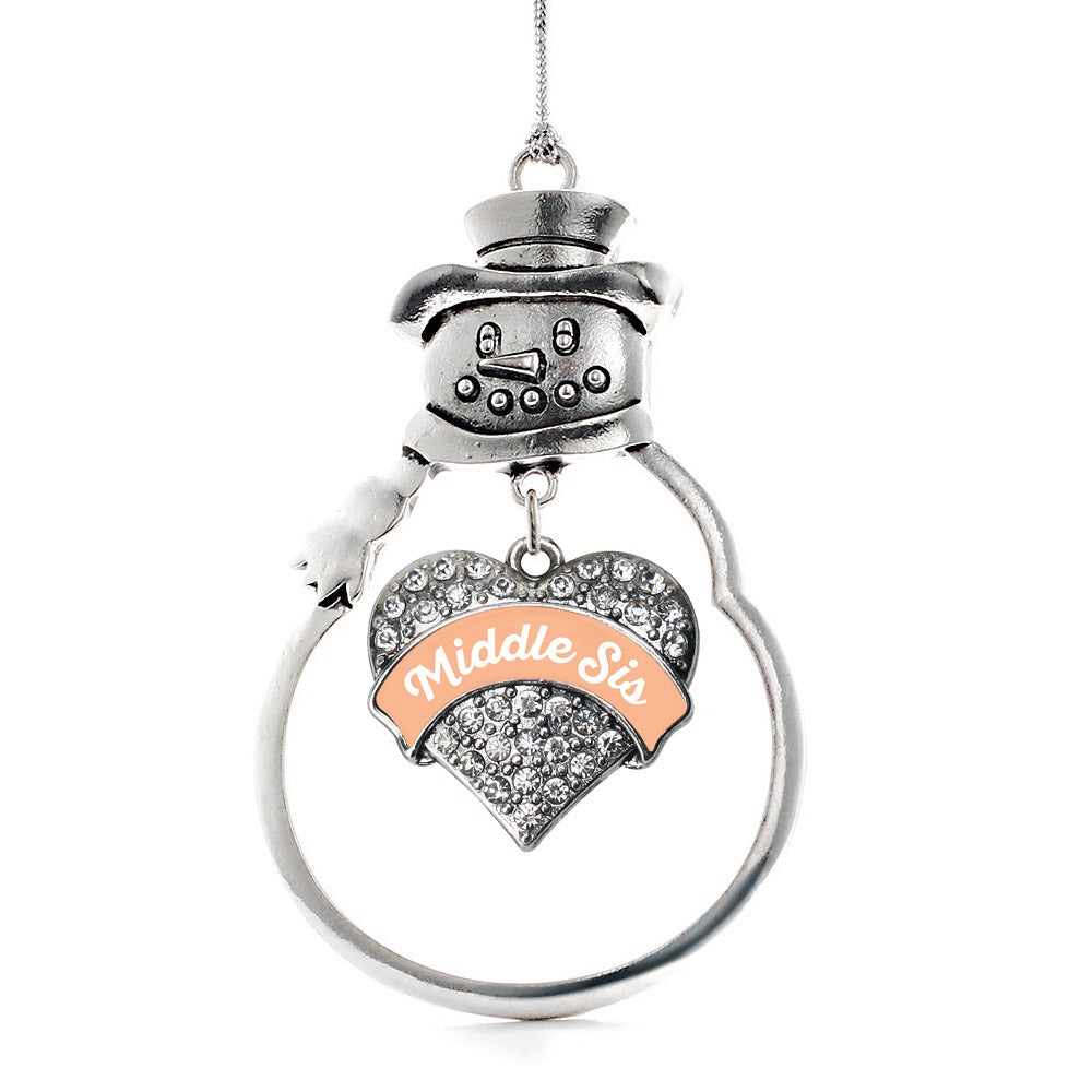 Peach Middle Sister Pave Heart Charm Christmas / Holiday Ornament