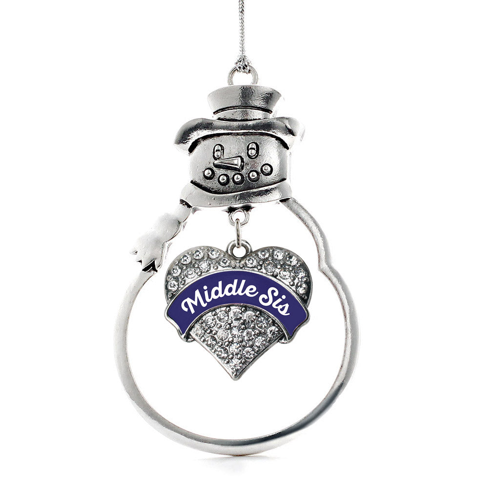 Navy Blue Middle Sister Pave Heart Charm Christmas / Holiday Ornament