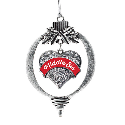 Red Middle Sister Pave Heart Charm Christmas / Holiday Ornament