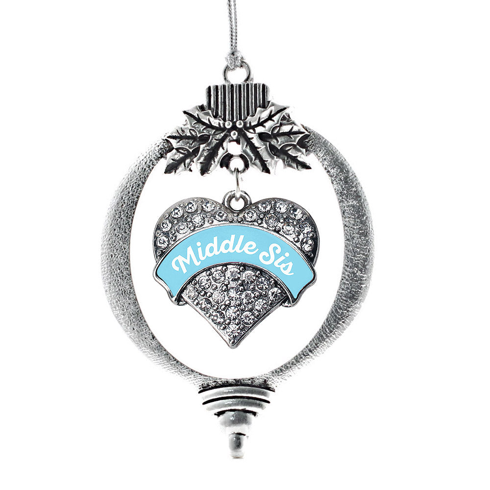 Light Blue Middle Sister Pave Heart Charm Christmas / Holiday Ornament
