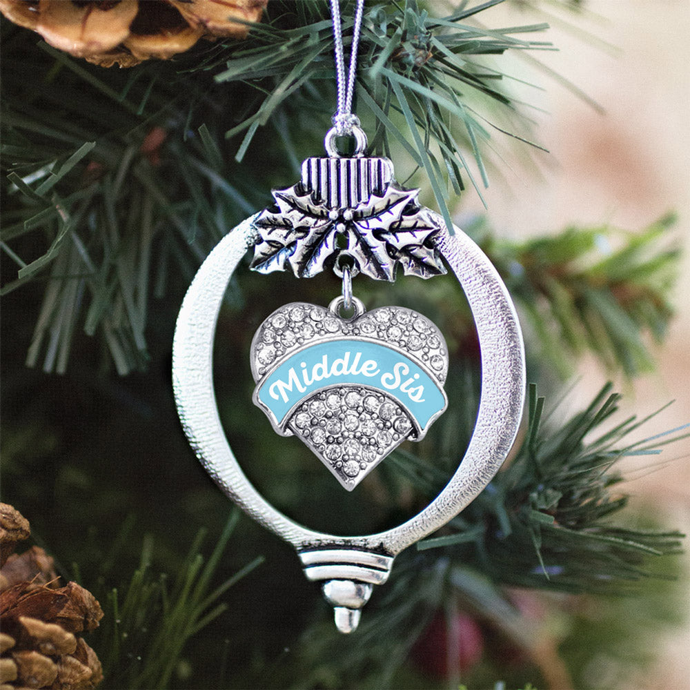 Light Blue Middle Sister Pave Heart Charm Christmas / Holiday Ornament