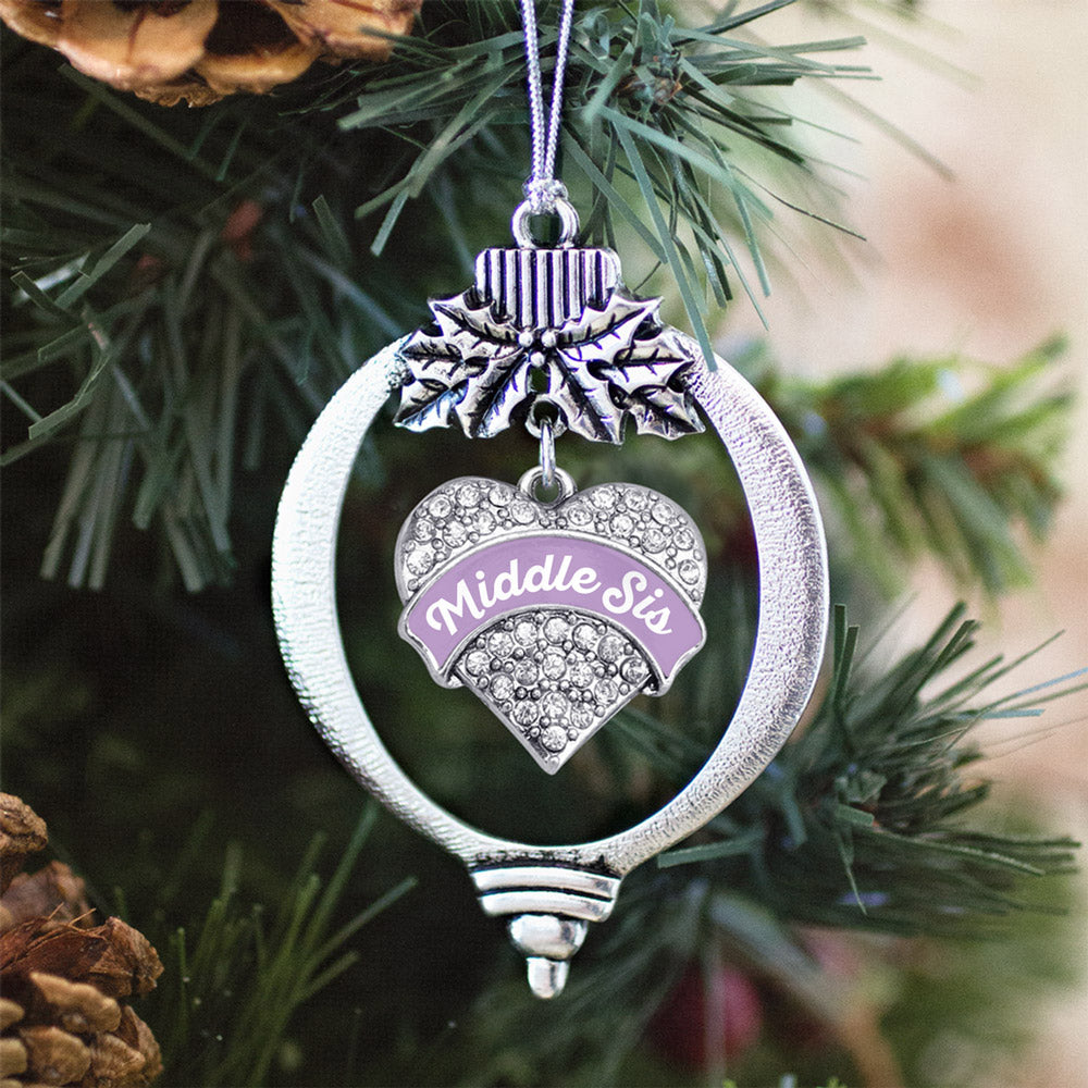 Lavender Middle Sister Pave Heart Charm Christmas / Holiday Ornament