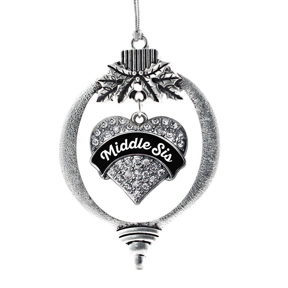 Black and White Middle Sister Pave Heart Charm Christmas / Holiday Ornament