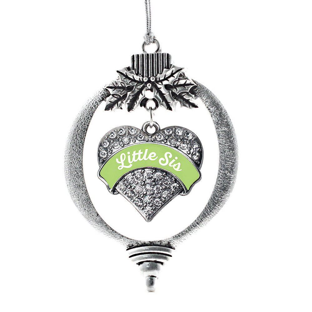 Sage Green Little Sister Pave Heart Charm Christmas / Holiday Ornament