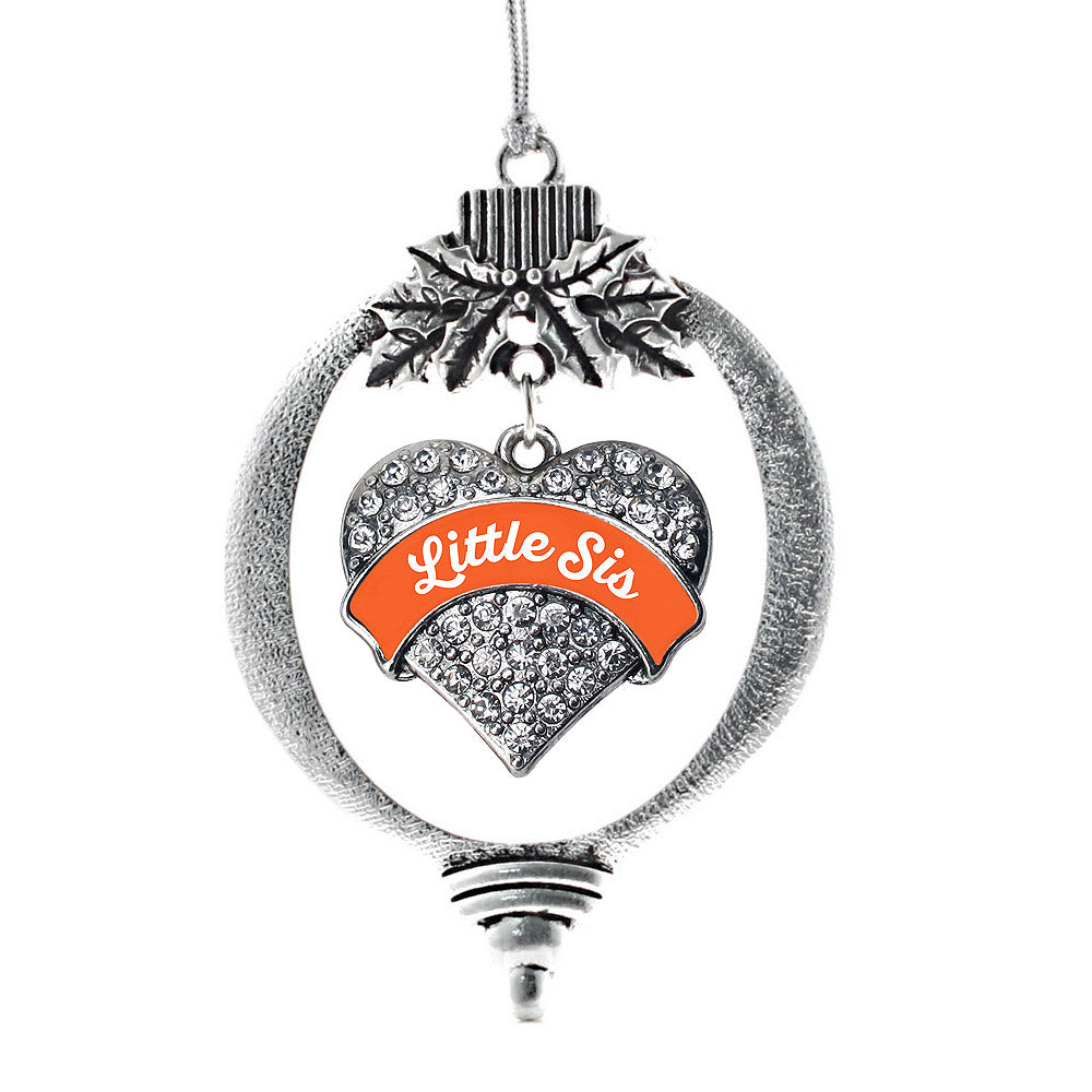 Orange Little Sister Pave Heart Charm Christmas / Holiday Ornament