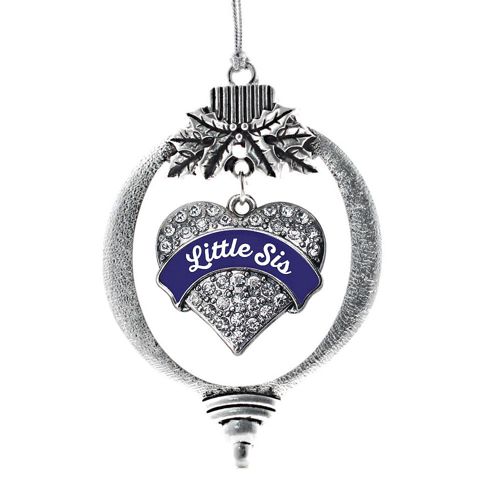 Navy Blue Little Sister Pave Heart Charm Christmas / Holiday Ornament