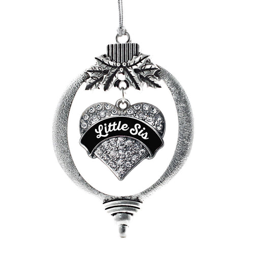 Black and White Little Sister Pave Heart Charm Christmas / Holiday Ornament