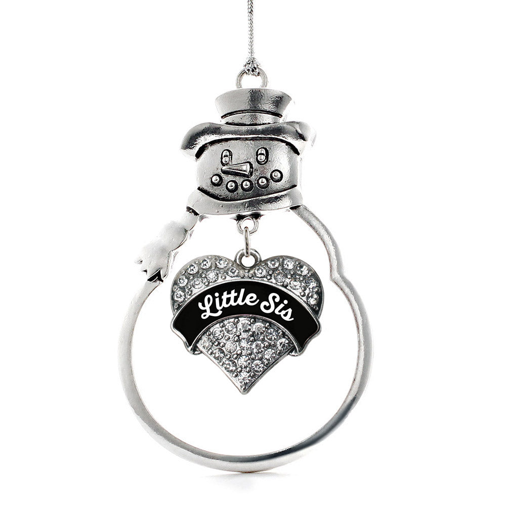 Black and White Little Sister Pave Heart Charm Christmas / Holiday Ornament