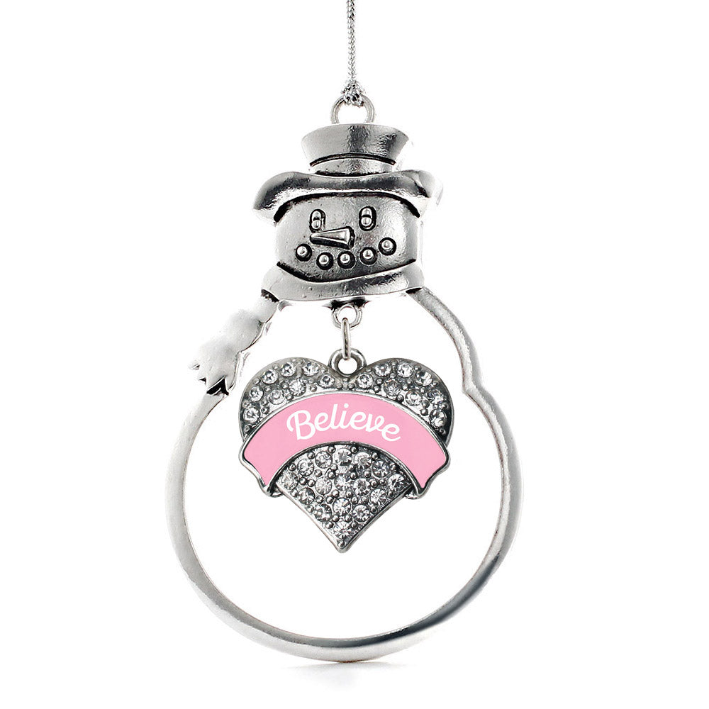 Pink Script Believe Breast Cancer Support Pave Heart Charm Christmas / Holiday Ornament