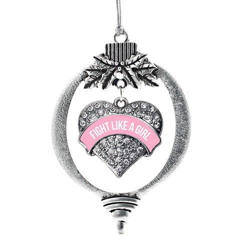 Fight Like a Girl Pink Breast Cancer Support Pave Heart Charm Christmas / Holiday Ornament