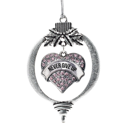 Never Give up Pink Pave Heart Charm Christmas / Holiday Ornament