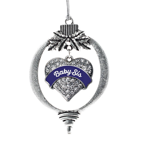 Navy Blue Baby Sister Pave Heart Charm Christmas / Holiday Ornament