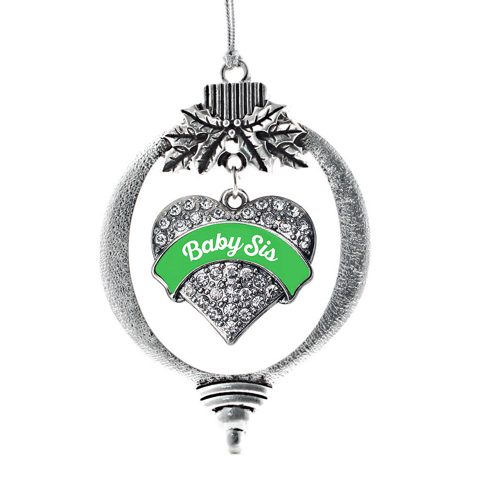 Emerald Green Baby Sister Pave Heart Charm Christmas / Holiday Ornament