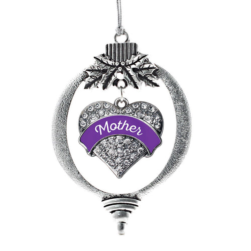 Purple Mother Pave Heart Charm Christmas / Holiday Ornament