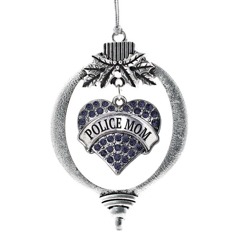 Police Mom Navy Blue Pave Heart Charm Christmas / Holiday Ornament