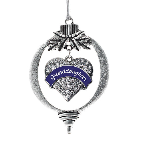 Navy Blue Granddaughter Pave Heart Charm Christmas / Holiday Ornament