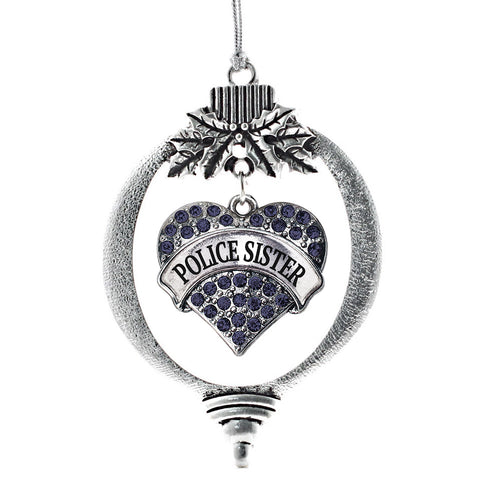 Police Sister Pave Heart Charm Christmas / Holiday Ornament