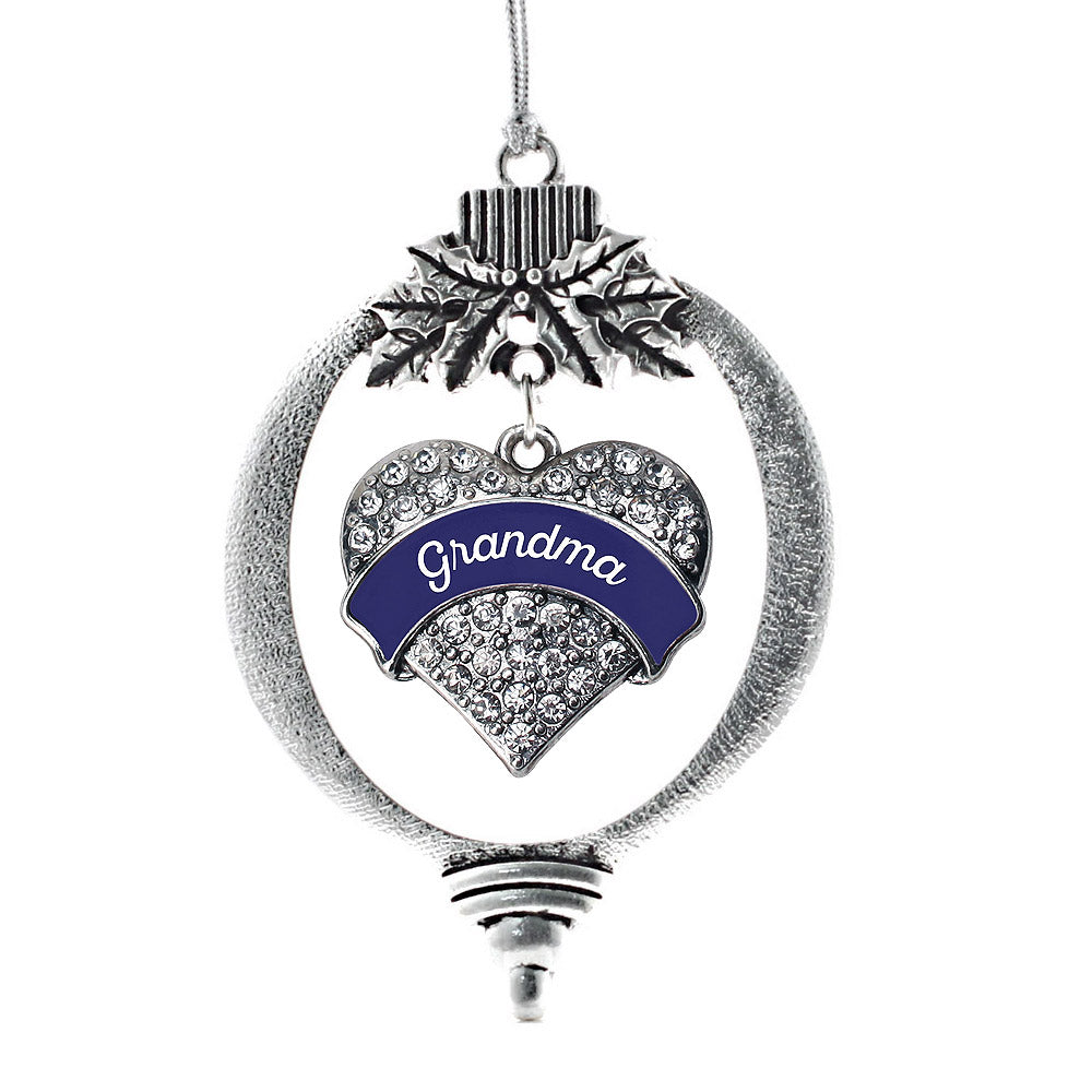Navy Blue Grandma Pave Heart Charm Christmas / Holiday Ornament
