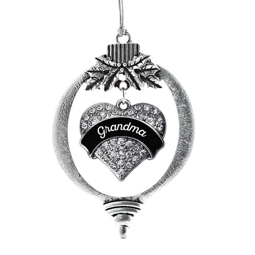 Black and White Grandma Pave Heart Charm Christmas / Holiday Ornament