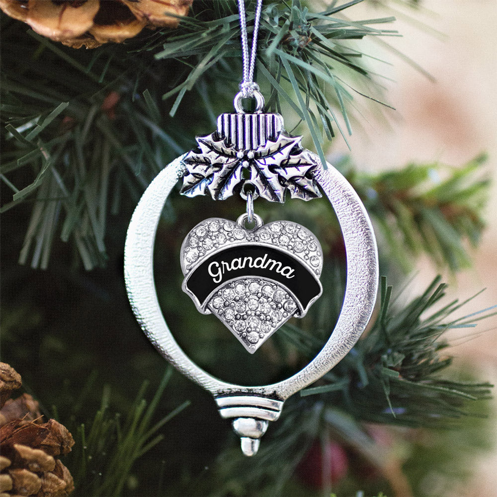 Black and White Grandma Pave Heart Charm Christmas / Holiday Ornament