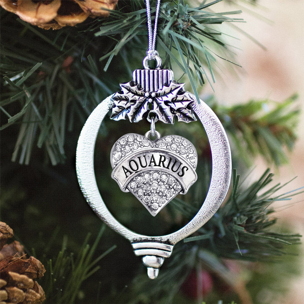 Aquarius Zodiac Pave Heart Charm Christmas / Holiday Ornament