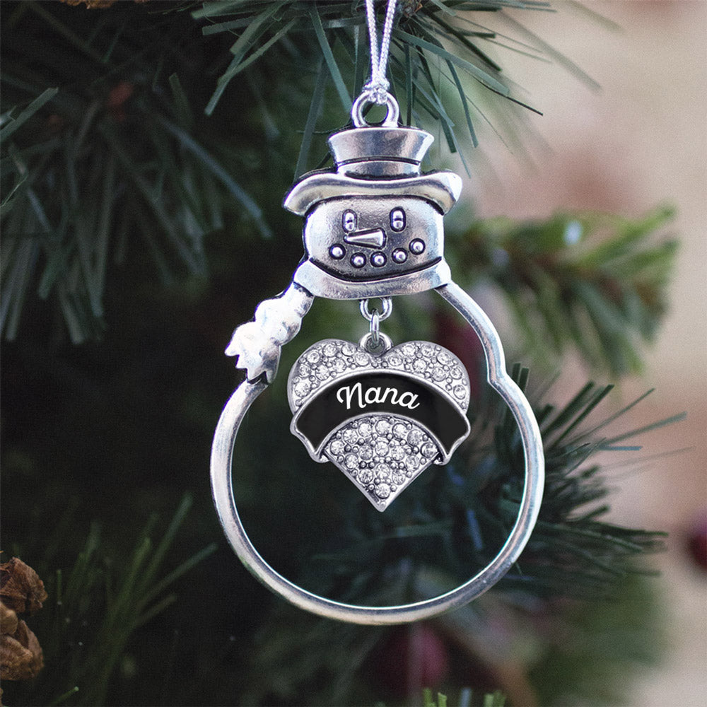 Black and White Nana Pave Heart Charm Christmas / Holiday Ornament