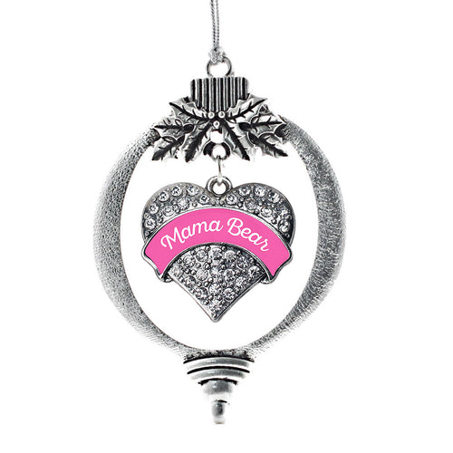 Pink Script Mama Bear Pave Heart Charm Christmas / Holiday Ornament