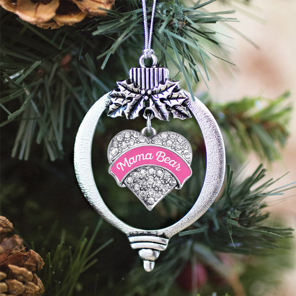 Pink Script Mama Bear Pave Heart Charm Christmas / Holiday Ornament