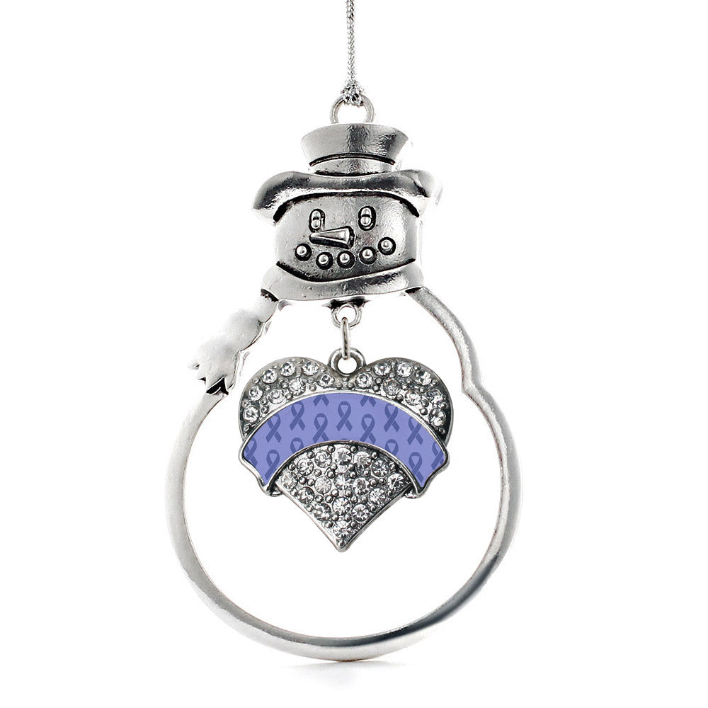 Periwinkle Ribbon Support Pave Heart Charm Christmas / Holiday Ornament