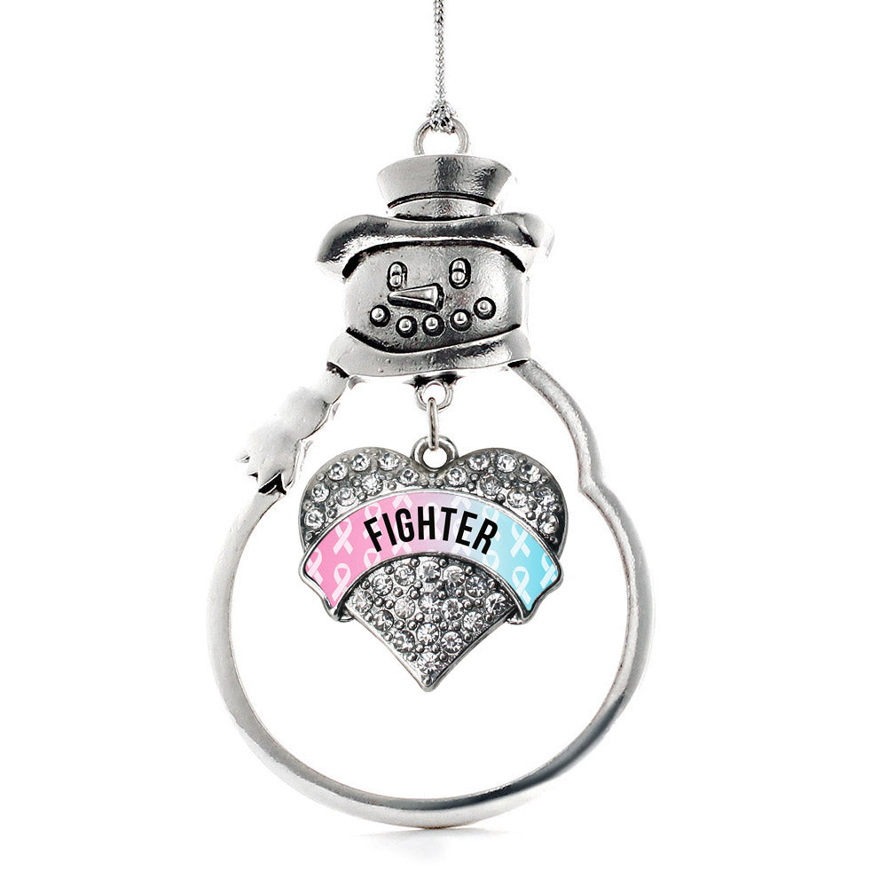 Light Blue & Light Pink Ribbon Fighter Pave Heart Charm Christmas / Holiday Ornament