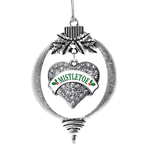Mistletoe Pave Heart Charm Christmas / Holiday Ornament