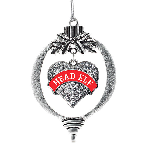 Red Banner Head Elf Pave Heart Charm Christmas / Holiday Ornament
